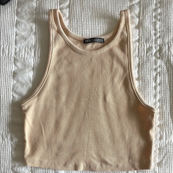 Zara Tops - Zara Cream Fitted Crop Tank Top